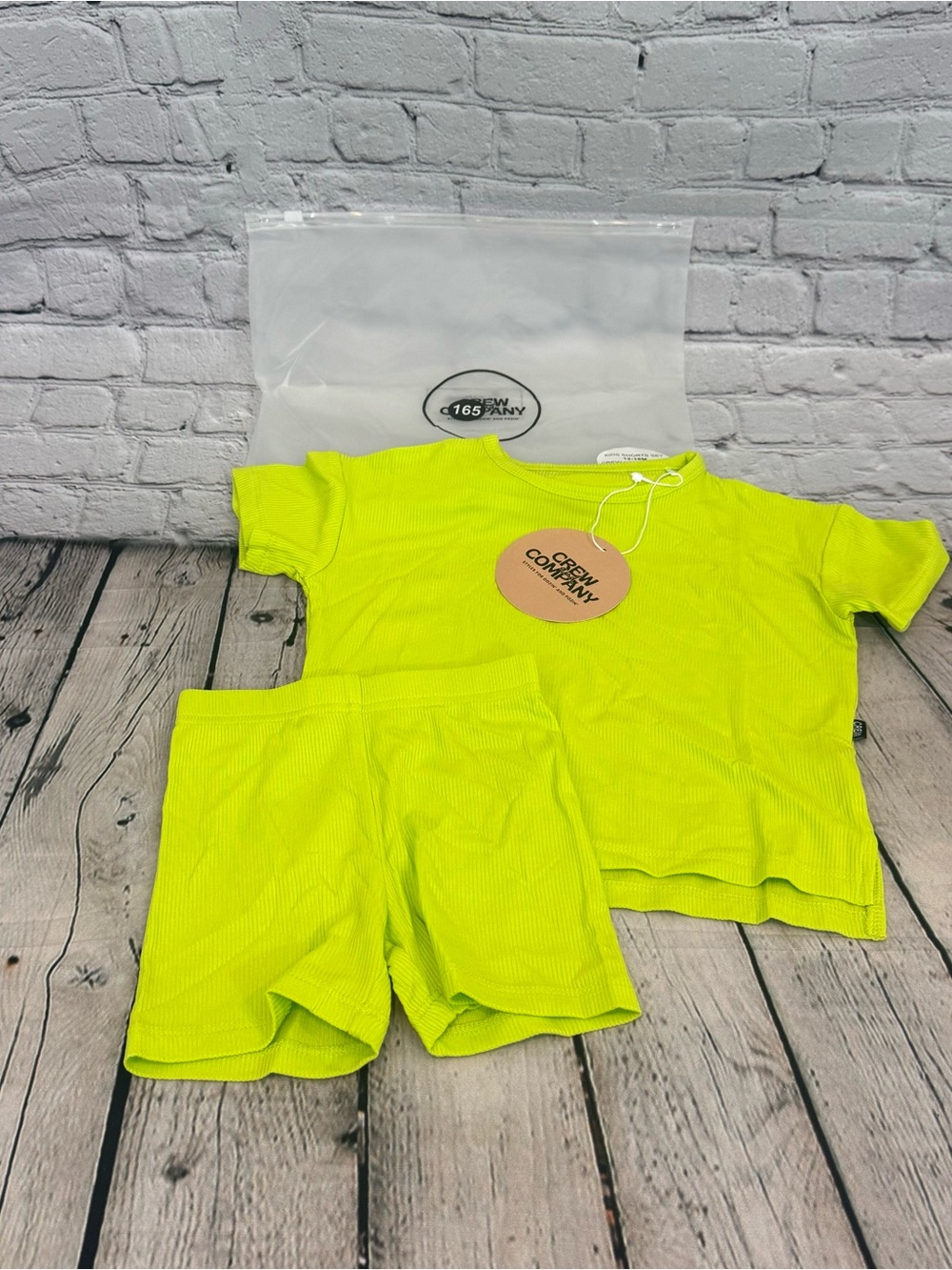 Crew and Company Lime Green Ribbed Bamboo Short Set